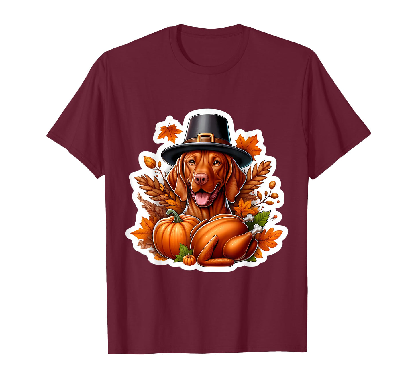 Thanksgiving Vizsla Dog Owner Lover Funny Pilgrim Turkey Mom T-Shirt