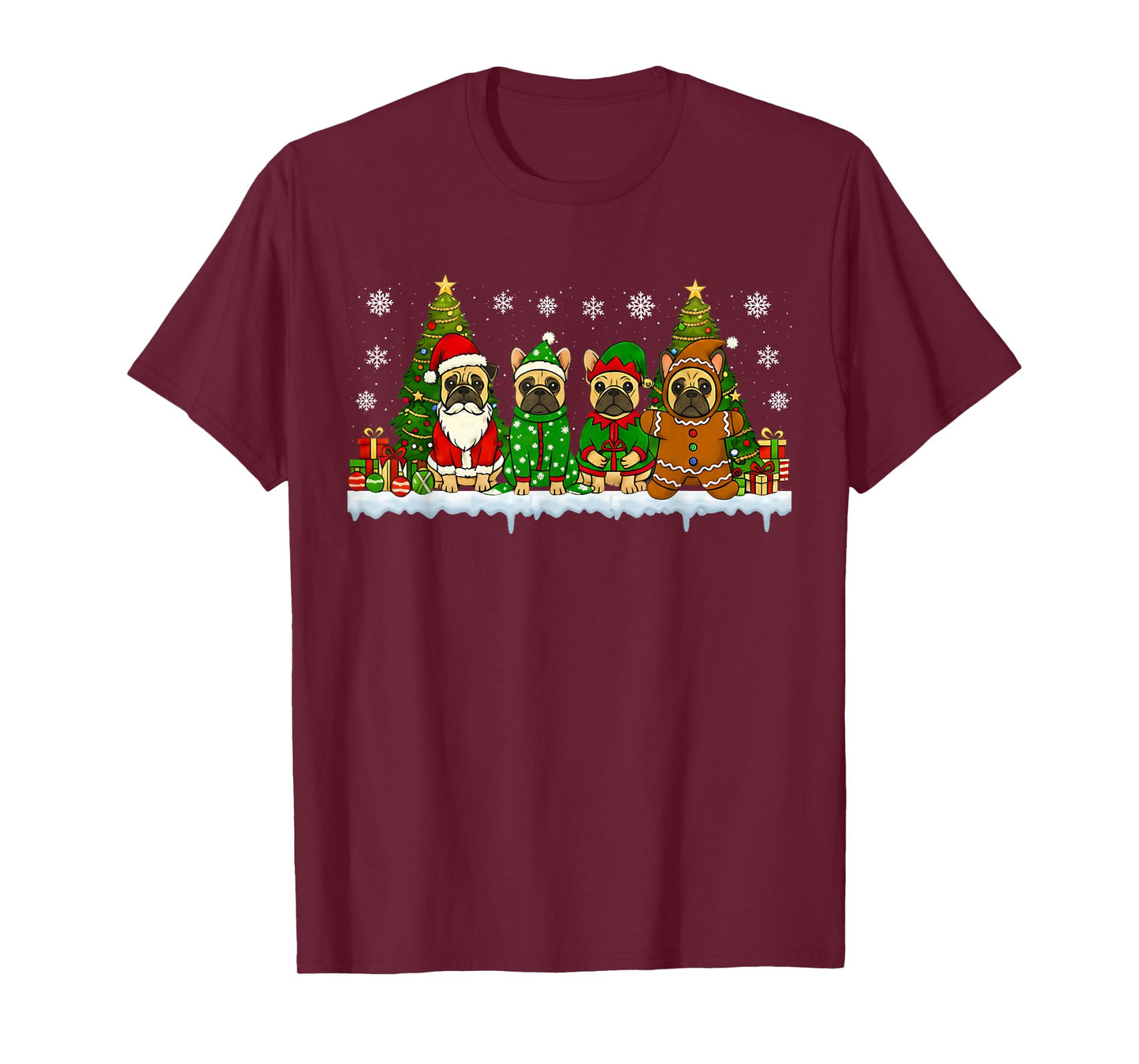 Christmas Snow French Bulldogs Xmas Frenchie Dog Men Kids T-Shirt