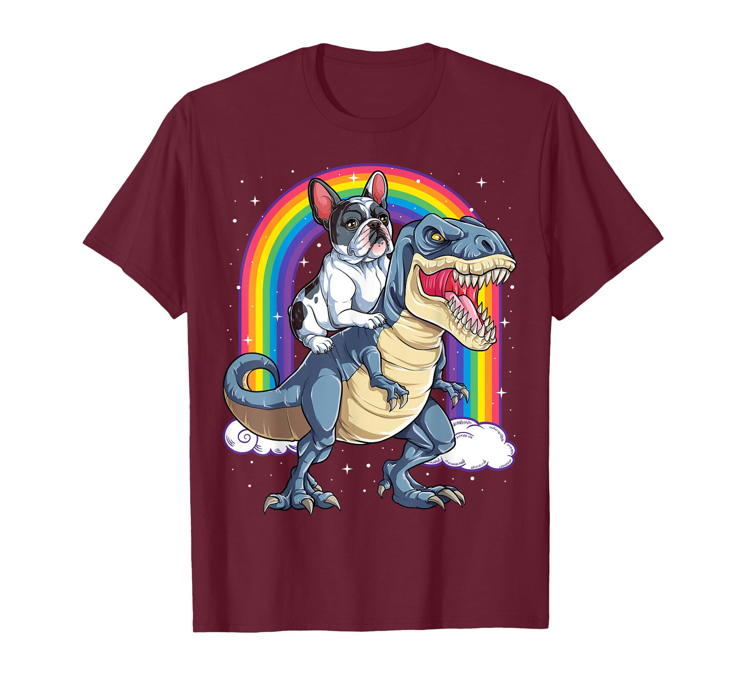 French Bulldog Riding Dinosaur T rex Gifts Boys Kids Rainbow T-Shirt