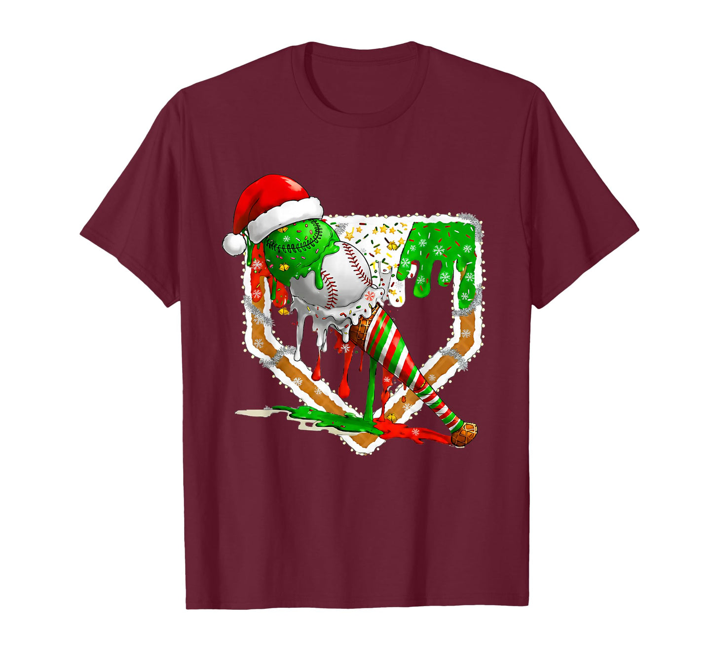 Baseball Xmas Christmas Baseball Ice Cream Drip Boys T-Shirt