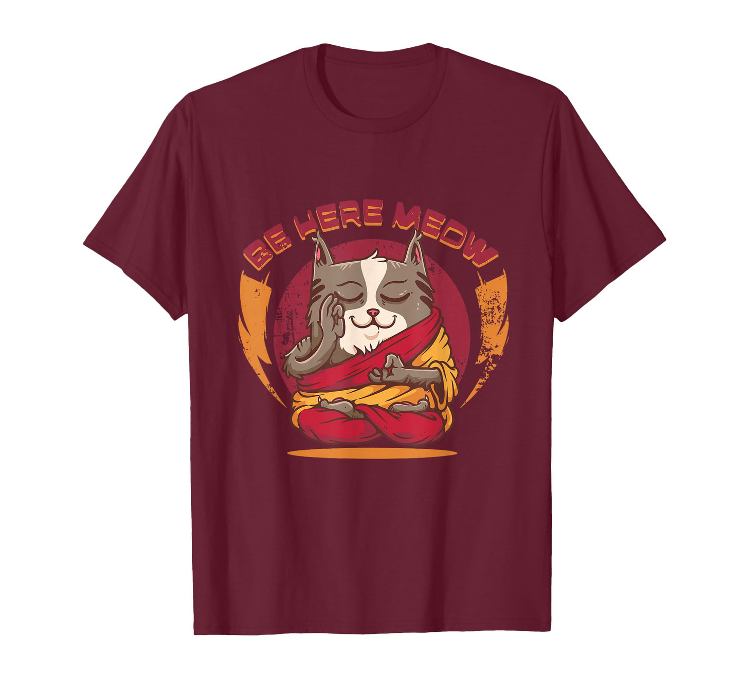 Be Here Meow Cat Doing Yoga Cat Lover Meditation Cat Owner T-Shirt