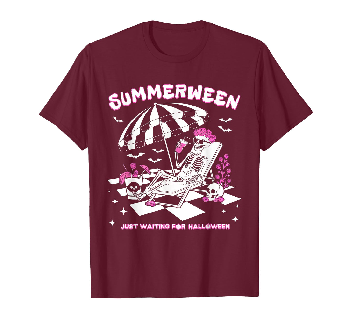 Summerween Just Waiting For Halloween Skeleton Beach T-Shirt