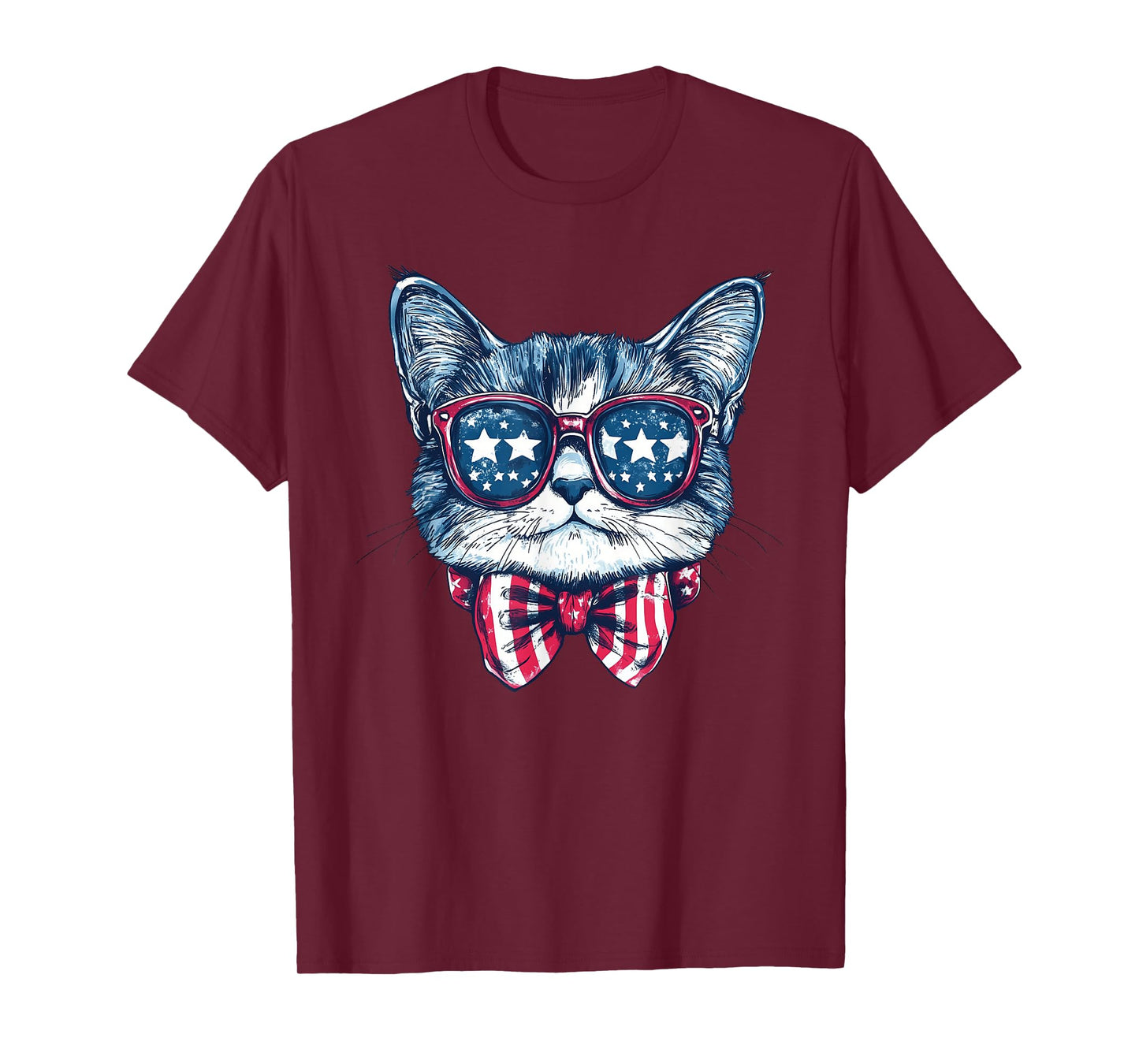 Funny Meowica Sunglasses Cat Face 4th Of July Patriotic Men Women Kids T-Shirt
