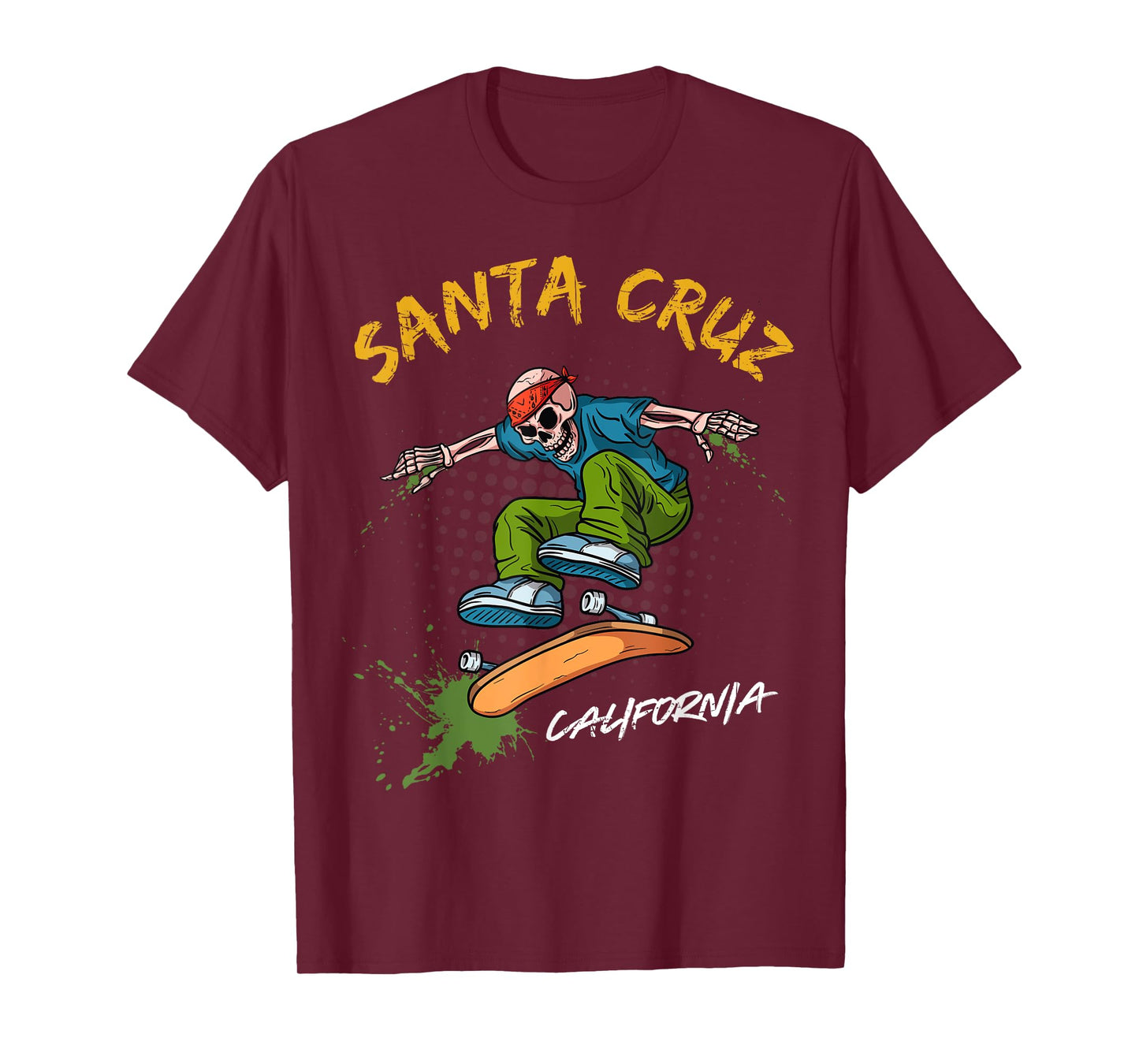Santa-Cruz Skeleton Skateboard Beach Funny Halloween men T-Shirt