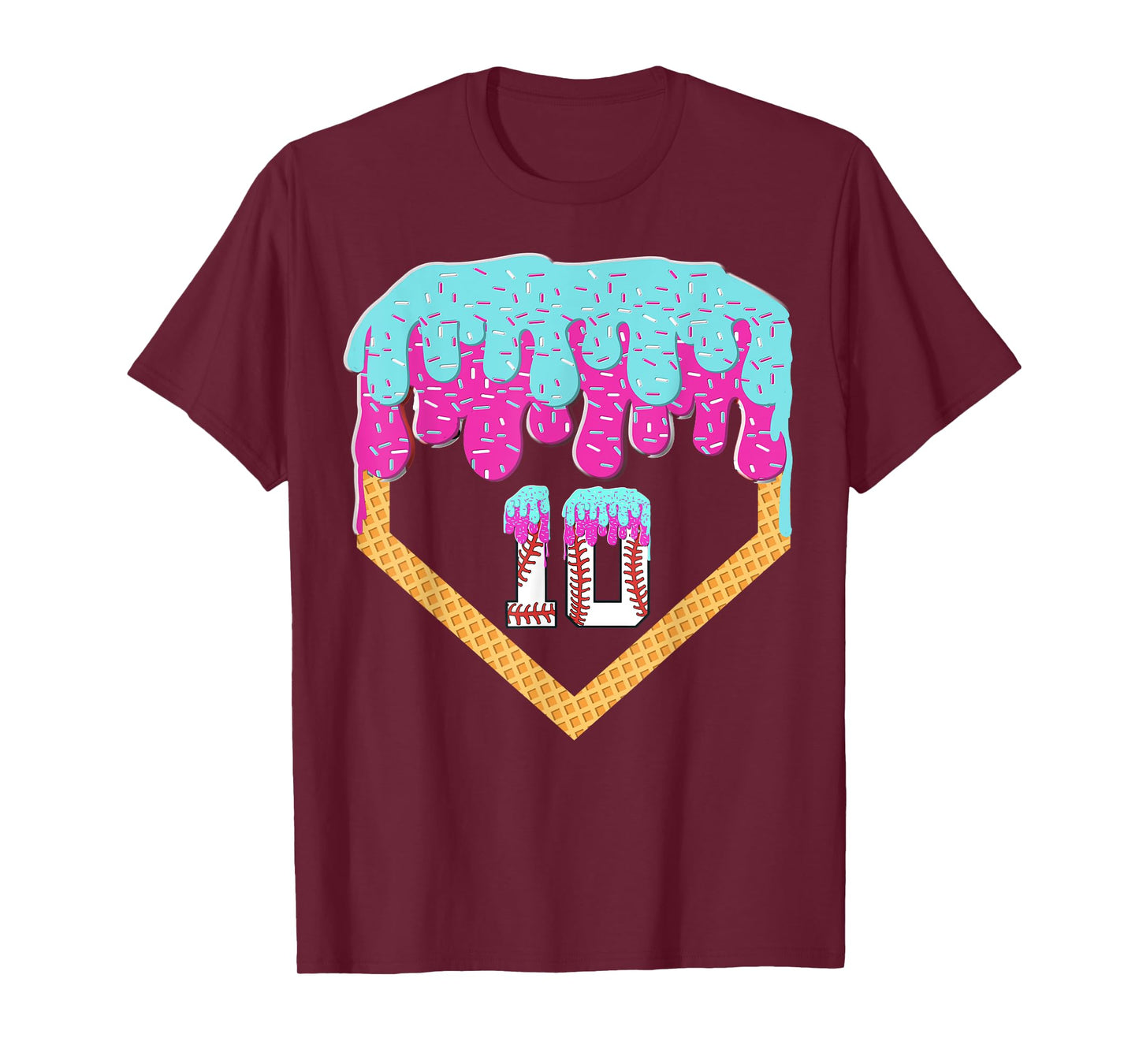 Baseball Drip 10 Year Old Ice Cream 10th Birthday Boy T-Shirt