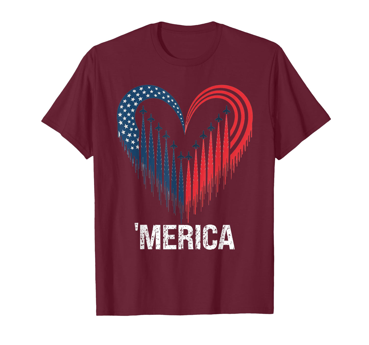 Fighter Jet Airplane American Flag Heart 4th Of July T-Shirt
