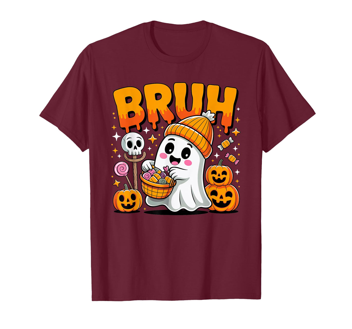 Bruh Halloween Ghost Cute Candy Bruh Boo Trick Or Treat Fun T-Shirt
