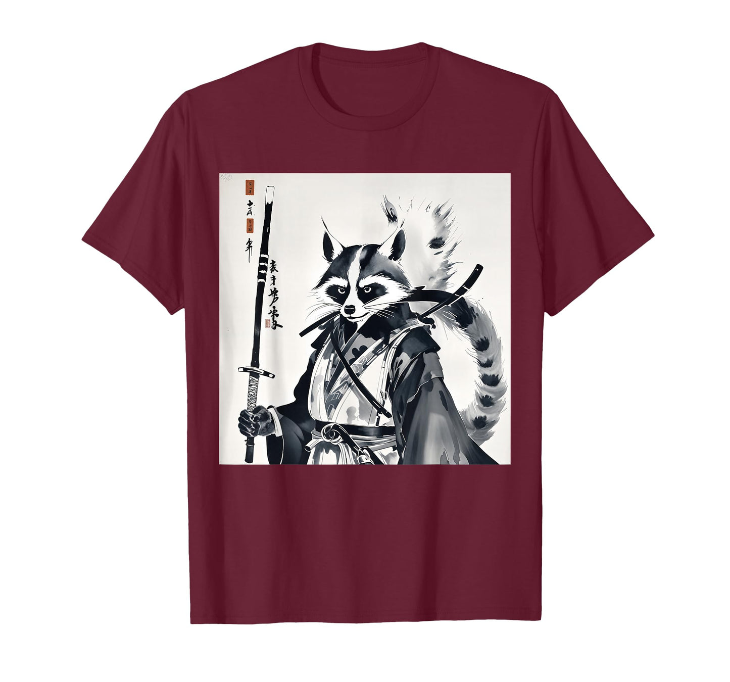 Samurai Raccoon Graphic Warrior Art Japanese Anime Ukiyo-e T-Shirt