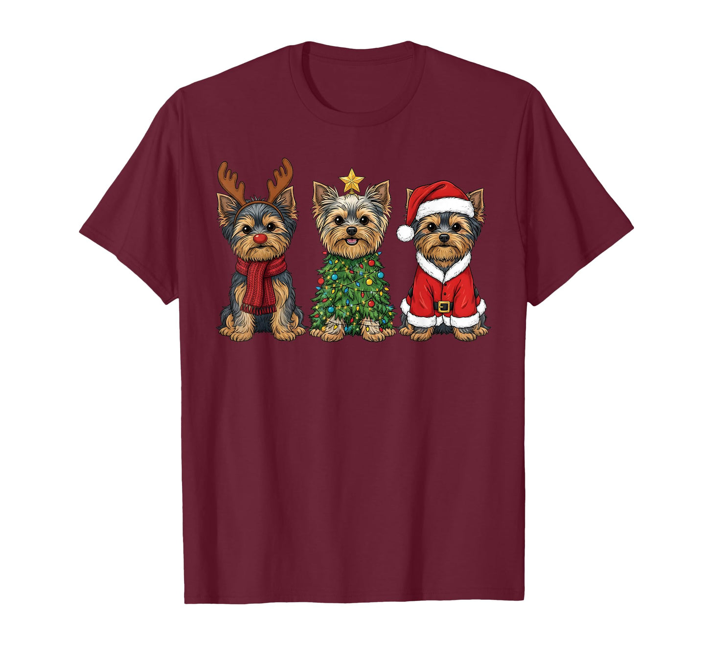 Retro Christmas Yorkshire Terrier Santa Reindeer Dog Lover T-Shirt
