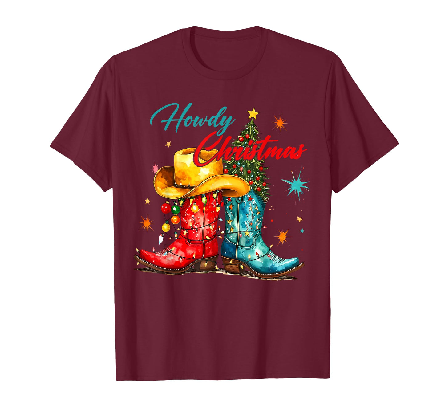 Howdy Christmas Xmas Cowboy Boots Western Men Women Kids T-Shirt