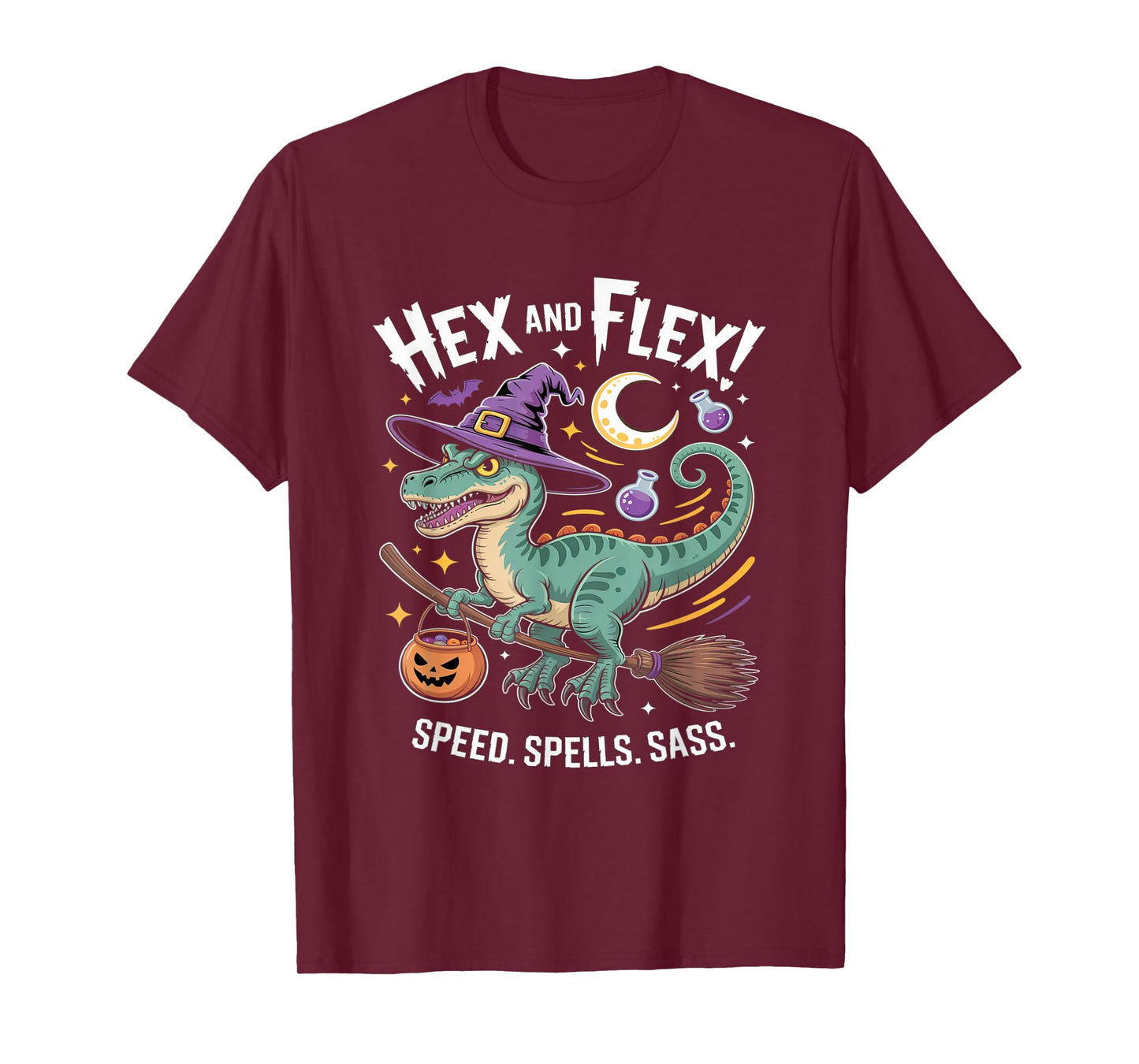 Funny Dino Witch Halloween Hex and Flex Raptor T-Shirt