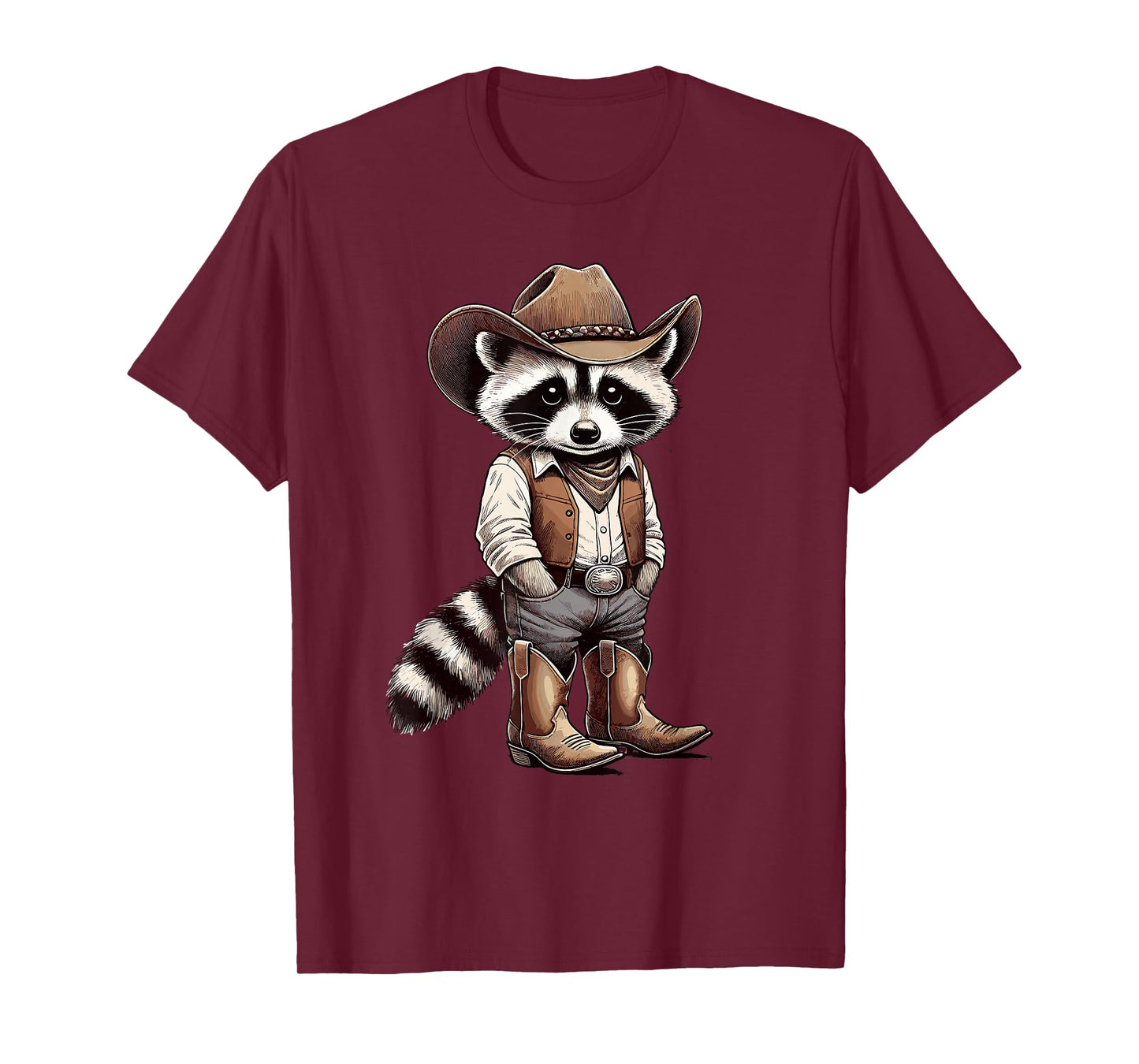 Raccoon with Cowboy Hat & Cowgirl, Funny Vintage Western T-Shirt