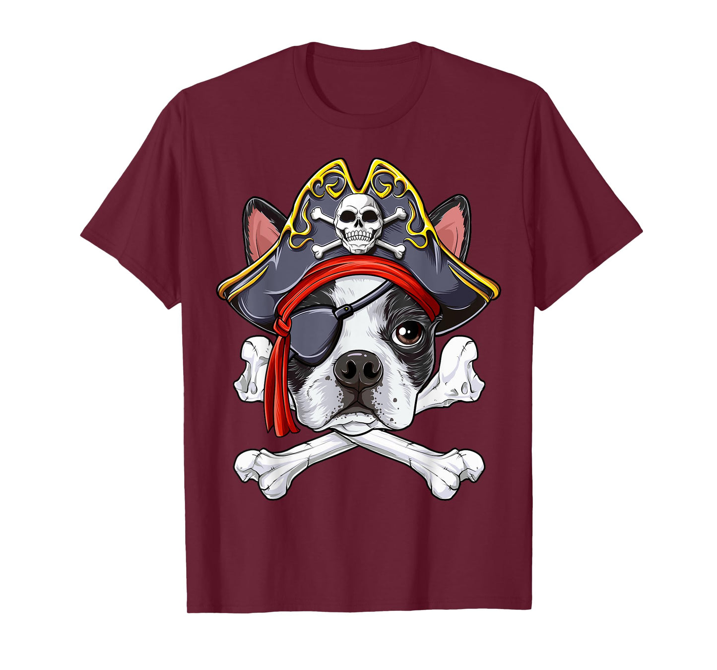 Boston Terrier Pirate T shirt Jolly Roger Crossbones Skull T-Shirt
