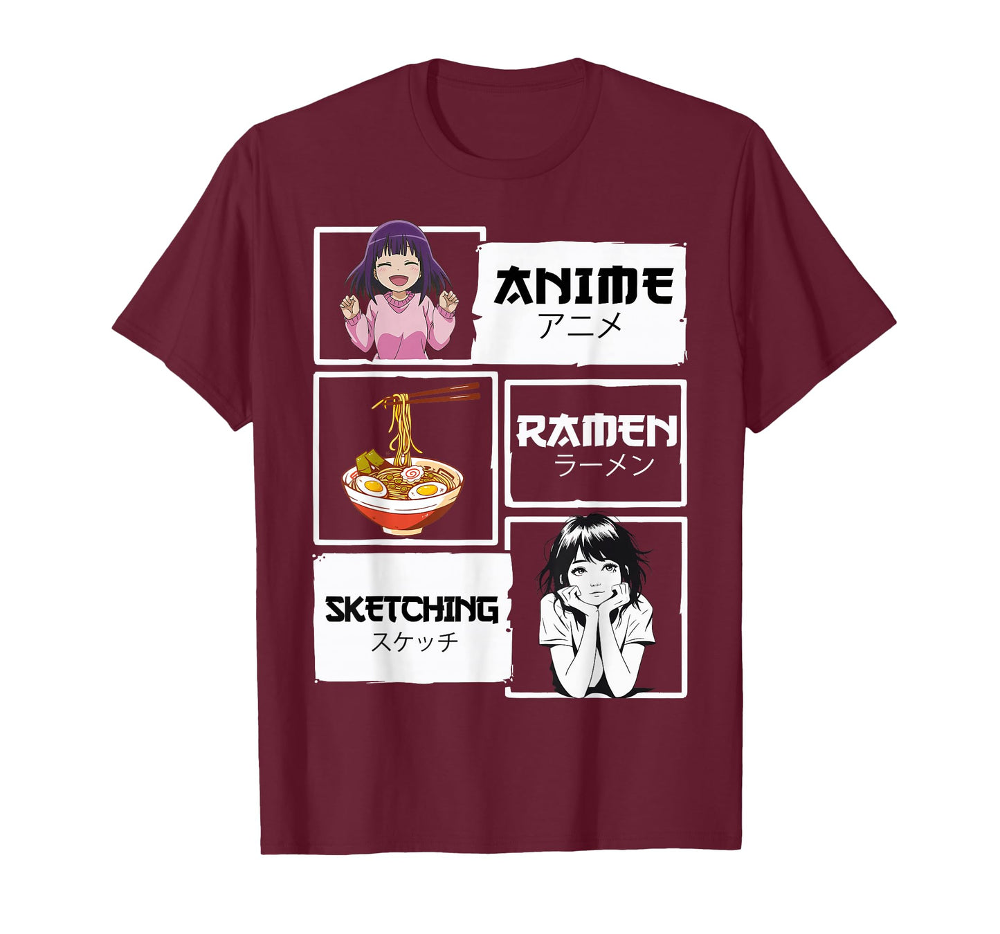 Japan Boba Manga Kawaii Anime Ramen Sketching Unisex-Adult T-Shirt - Black, Small