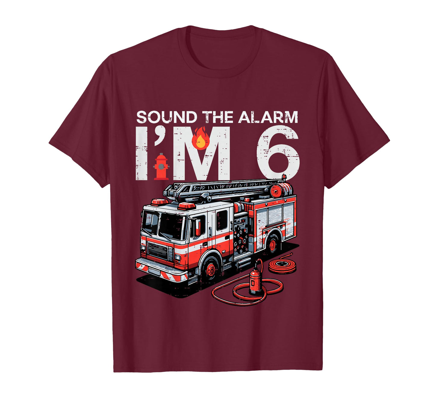 Kids Sound The Alarm Im 6 Fire Truck 6th Year Birthday Bday Boys T-Shirt