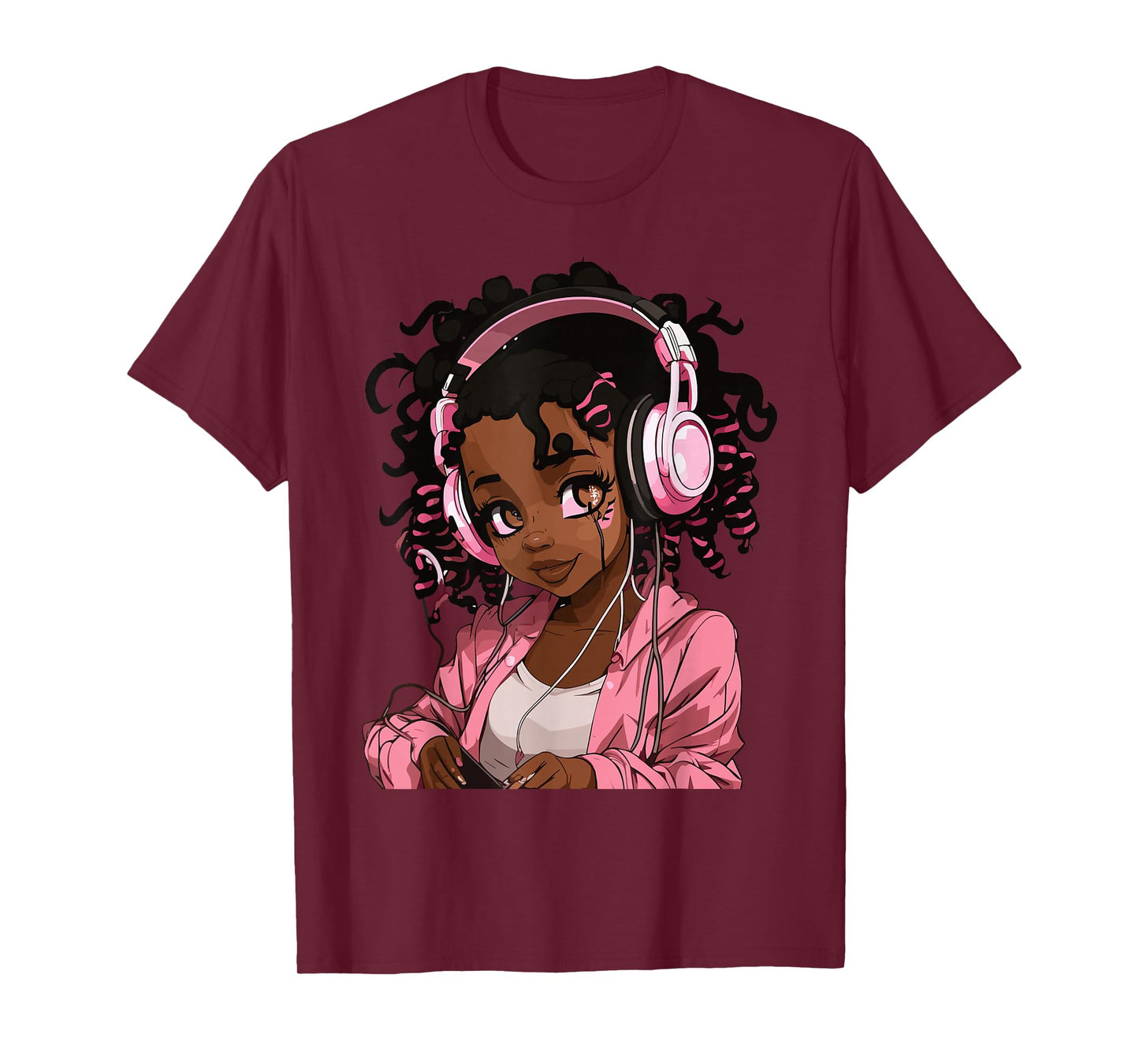 Anime and Music Black Girl Anime Merch Afro African American T-Shirt