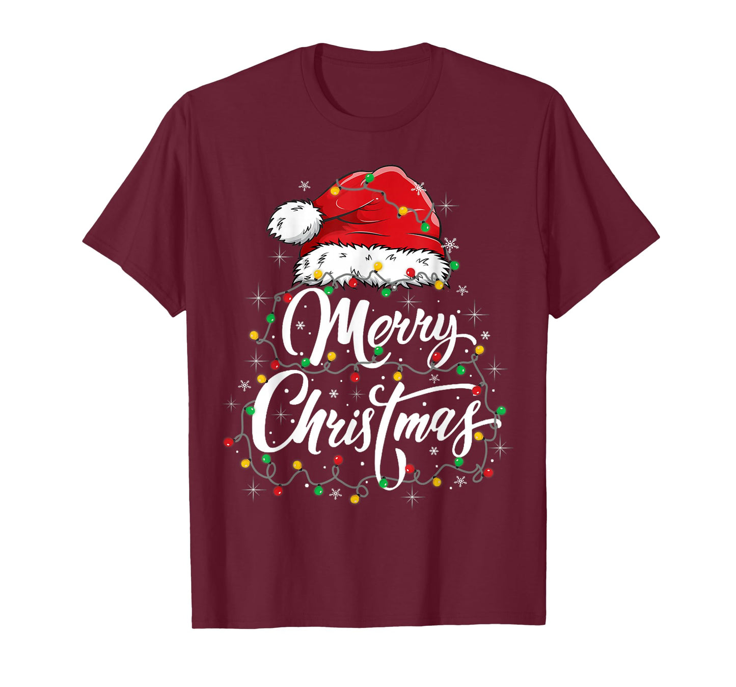 Merry Christmas Lights Santa Hat Xmas Family Matching Pajama T-Shirt