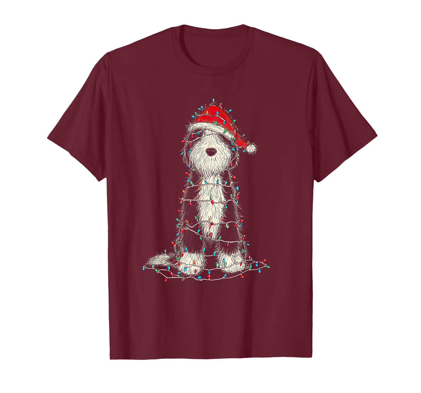 Funny Old English Sheepdog Christmas Graphics Dog Lights T-Shirt
