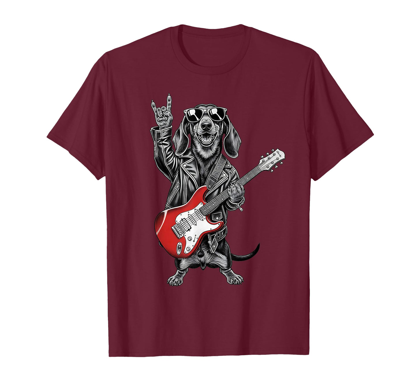 Weenie Dachshund Playing Guitar Rock Music Dog Mom Dad T-Shirt