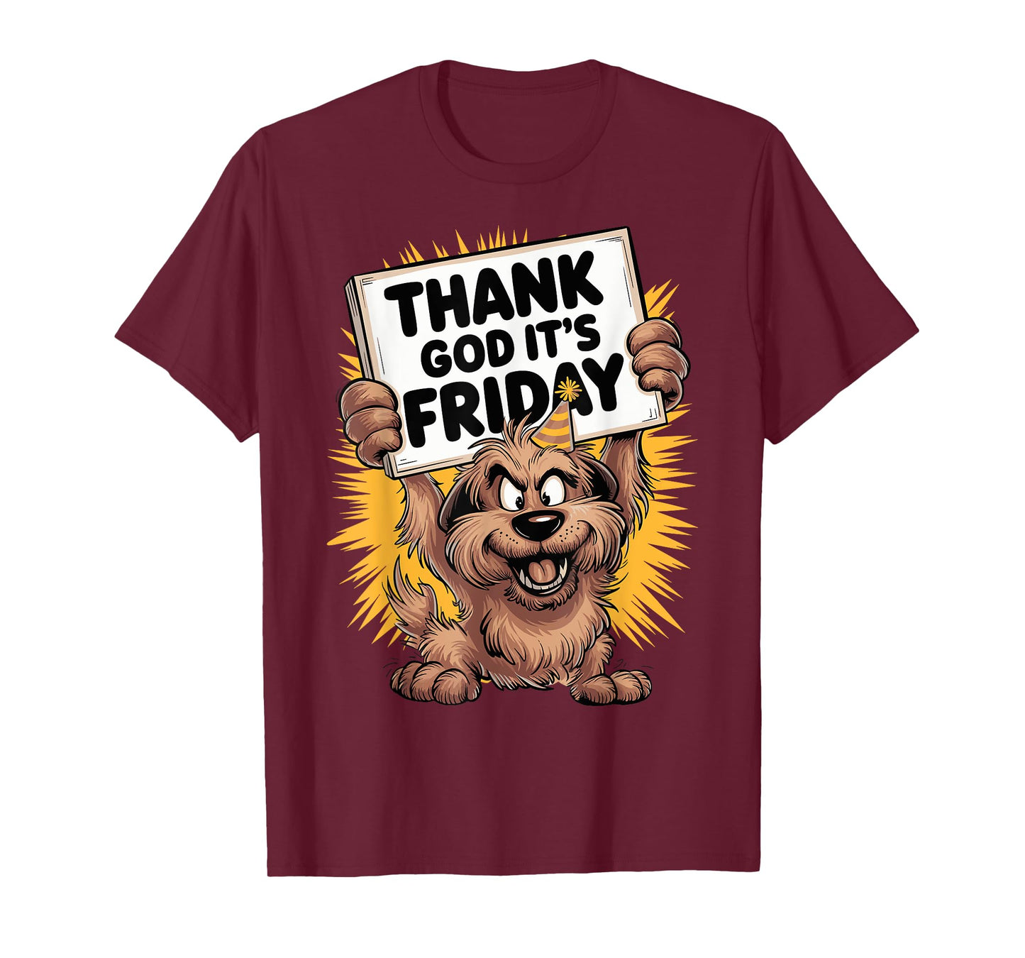 Thank God It's Friday Cheerful Dog Cartoon Design T-Shirt