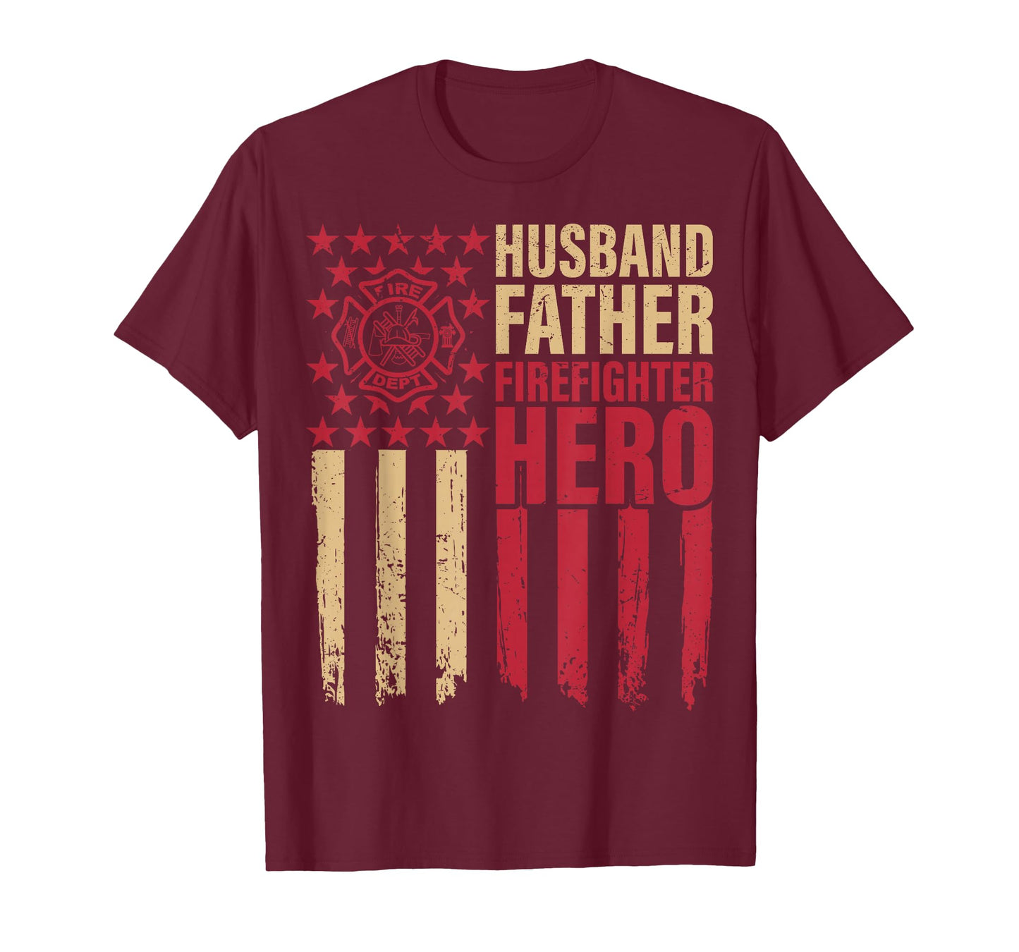 Husband Father Firefighter USA Flag Fire Truck Fire Rescuer T-Shirt