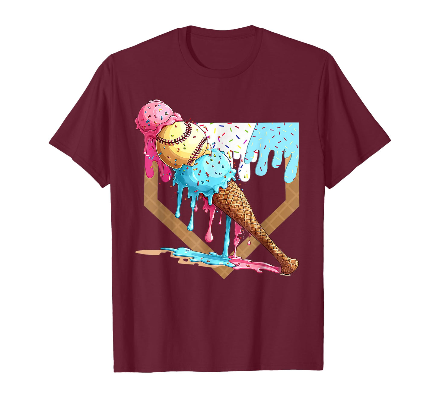 Baseball Drip for Boys Home Plate Ice Cream Drip Youth Sport T-Shirt