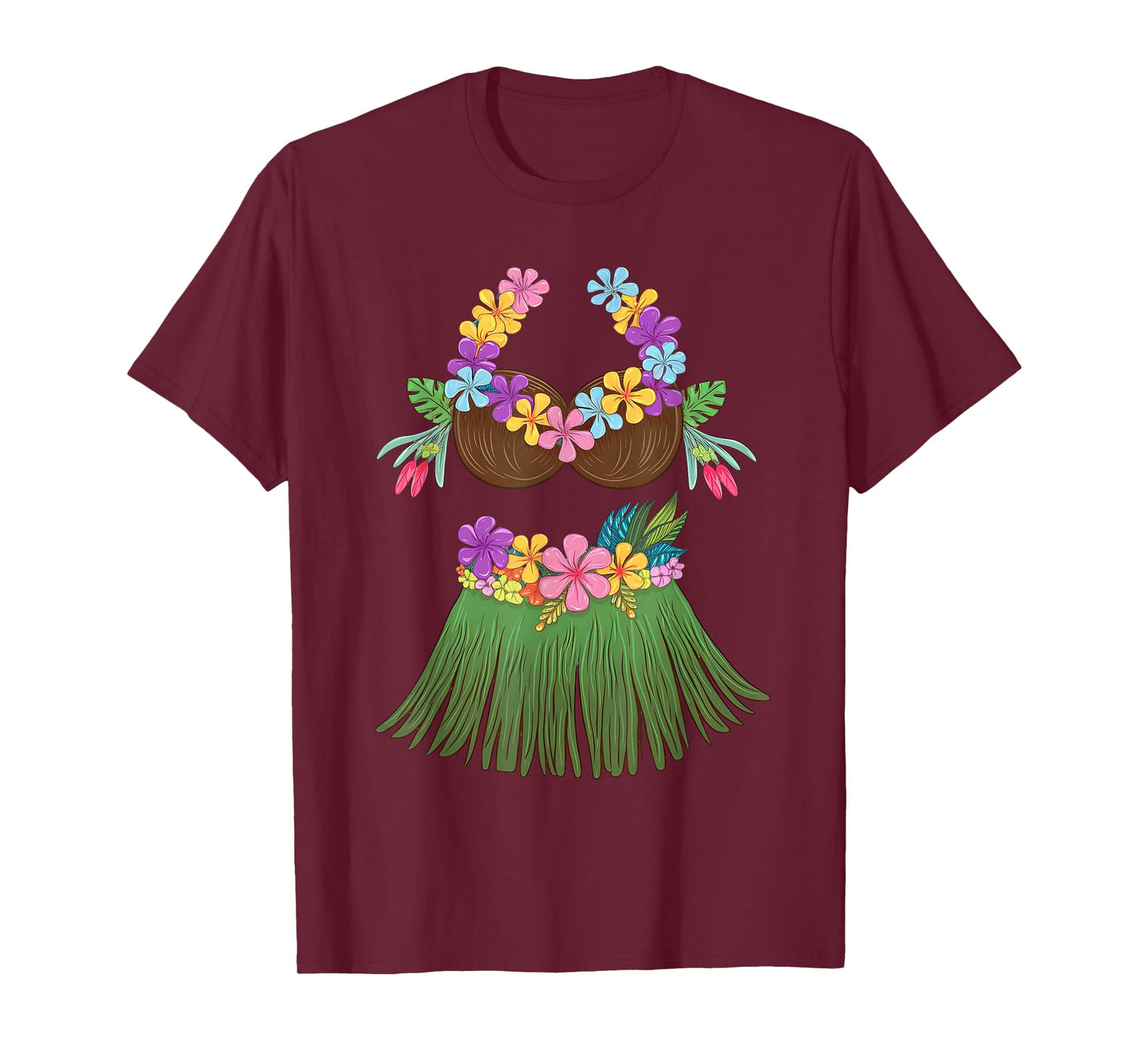 Coconut Bra Lei Flowers Grass Skirt Hula Party Halloween T-Shirt
