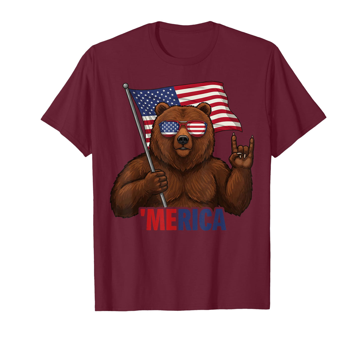 Bear Rock On 4th of July USA Flag Independence Day Graphic T-Shirt