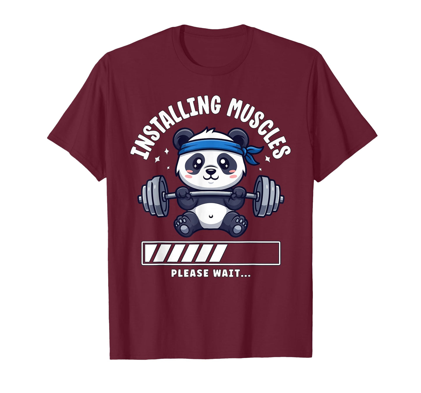 Funny Panda Installing Muscles Gym Workout Humor T-Shirt