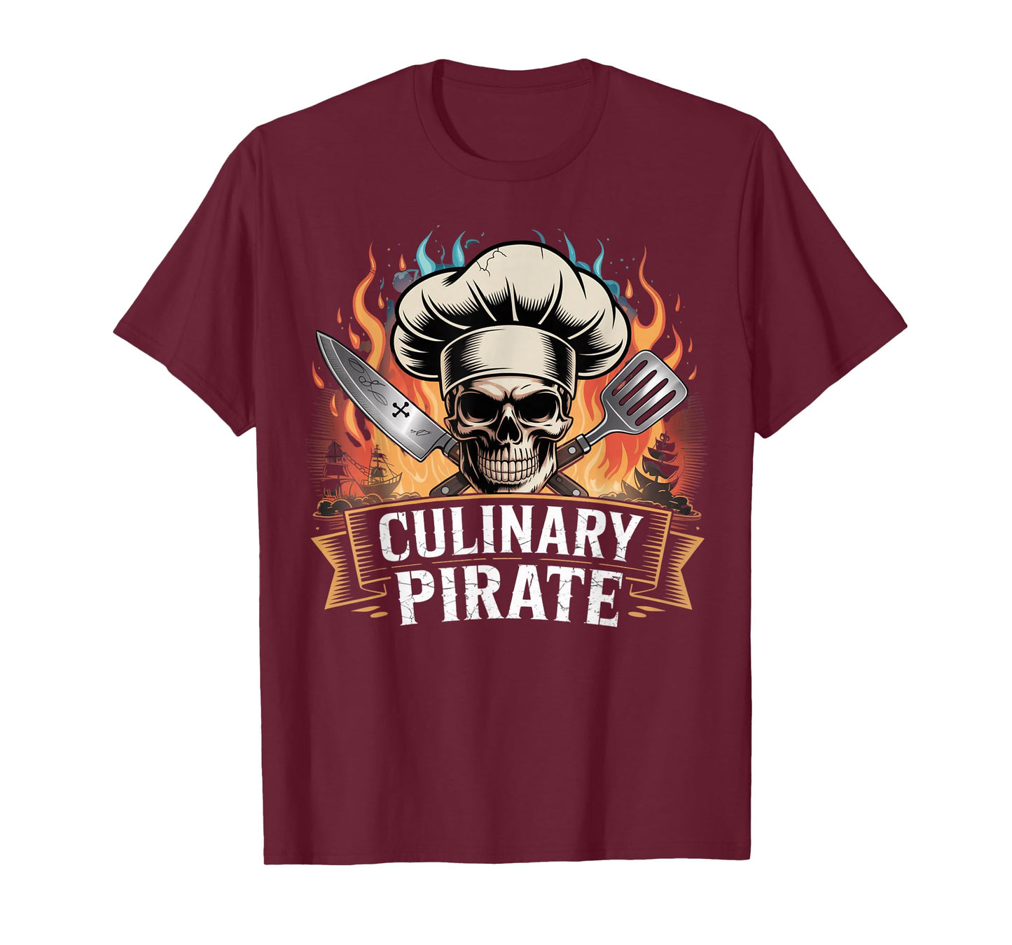 Halloween Culinary Pirate Chef Hat Knife Spatula Skull Cooks T-Shirt
