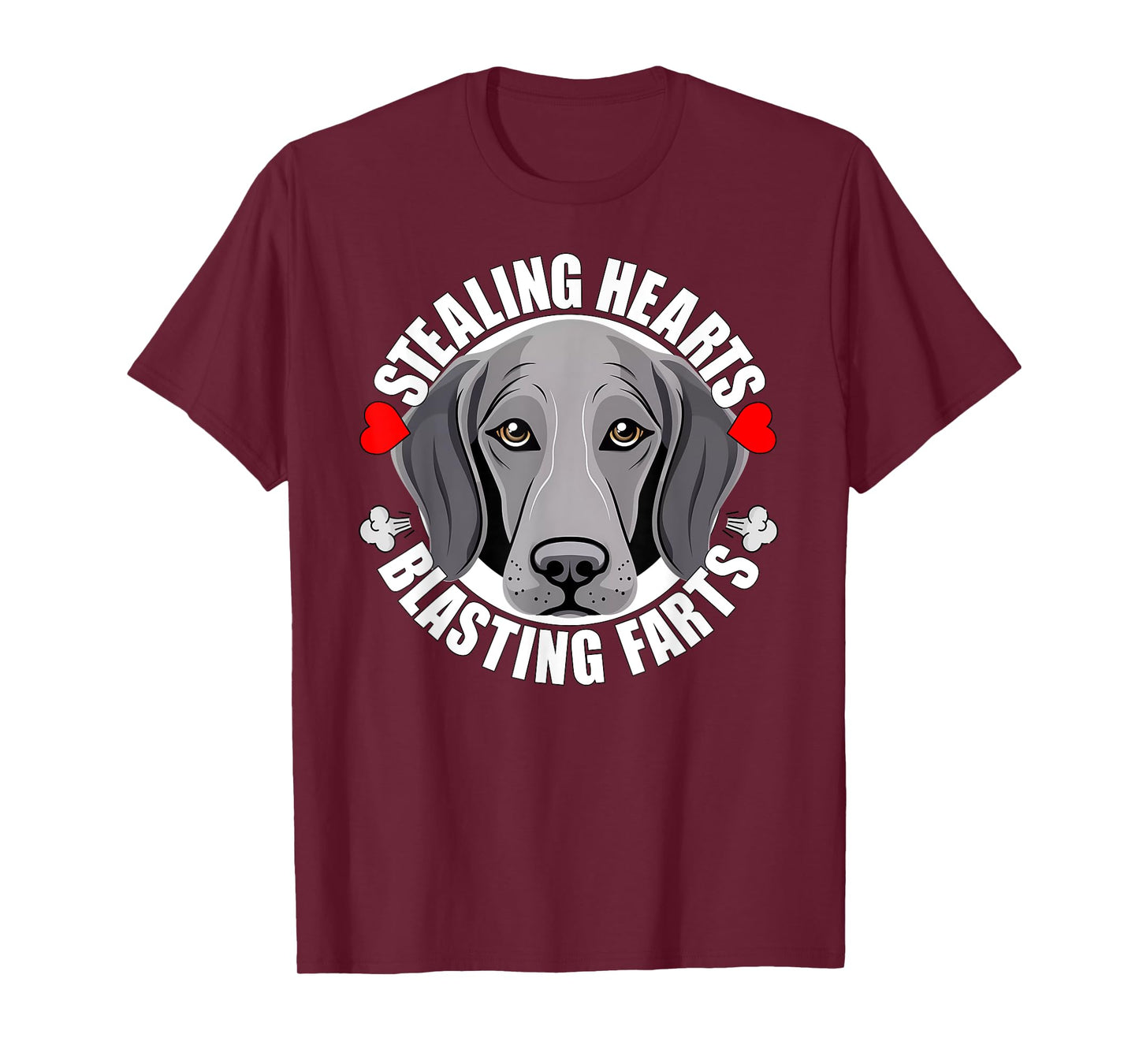 Funny Weimaraner Stealing Hearts Blasting Farts Puppy Dog T-Shirt