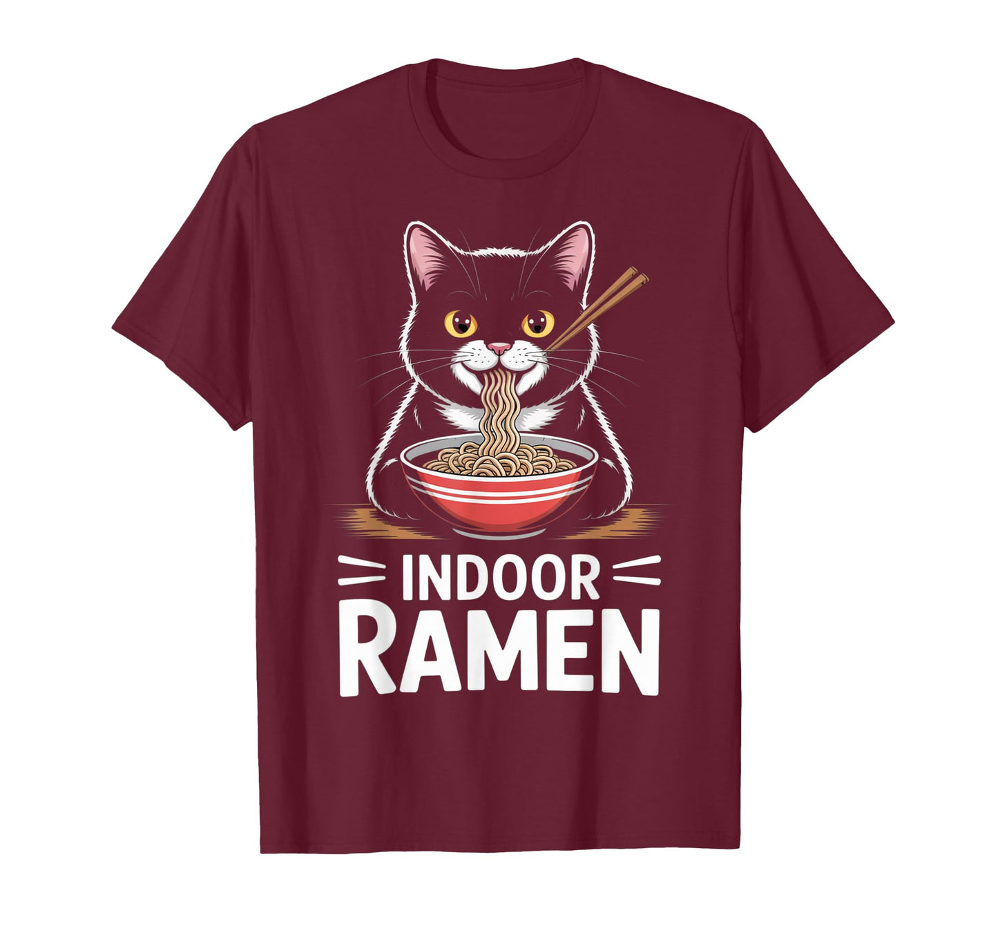 Indoor Ramen Cute Cat Slurping Noodles Kawaii Anime T-Shirt
