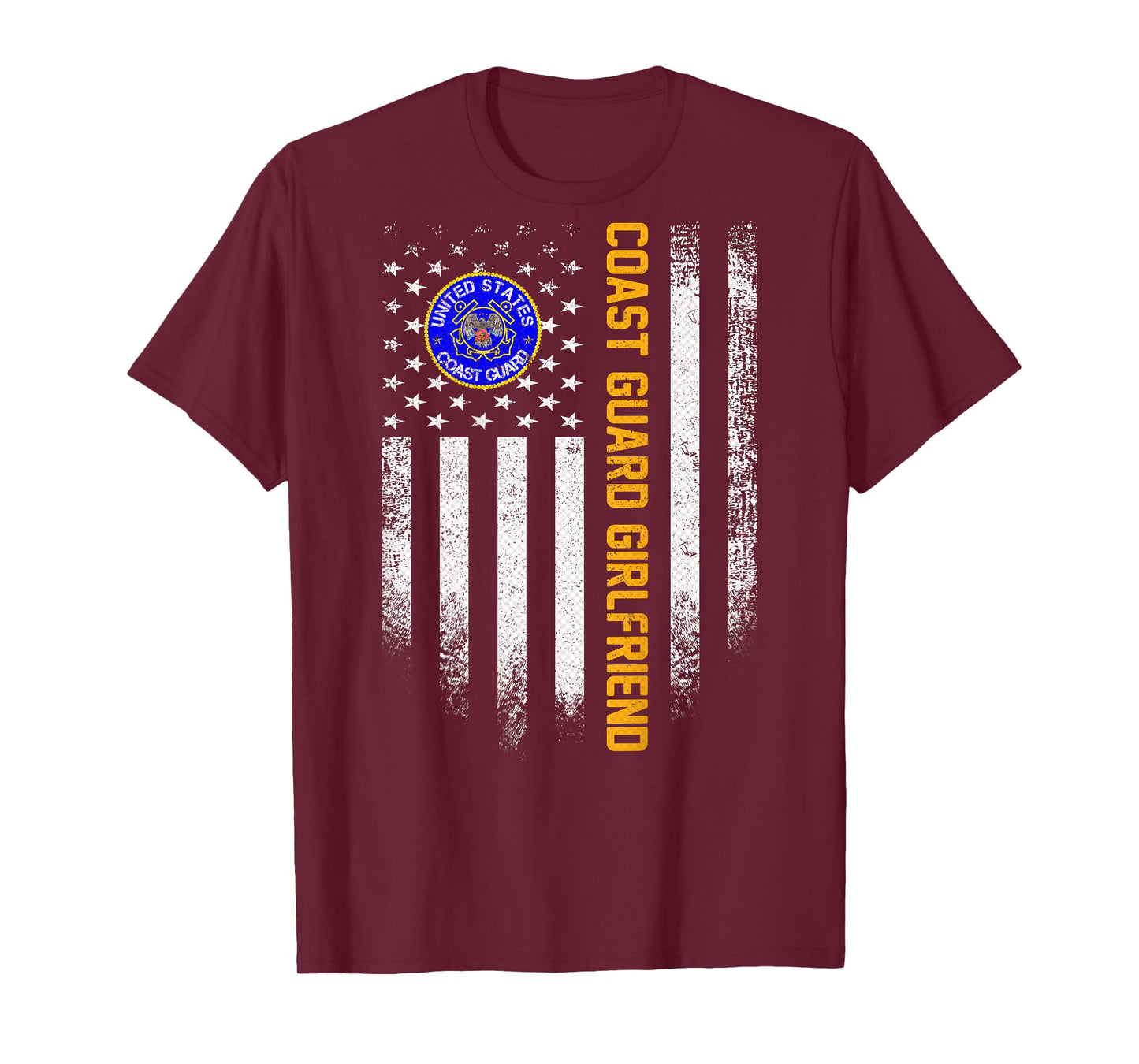 Vintage American Flag Proud Coast Guard Veteran Girlfriend T-Shirt