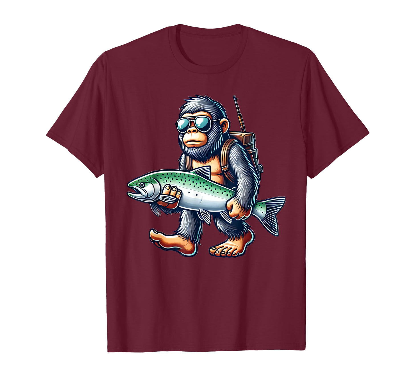 Fishing Bigfoot Lover Gift Co. Steelhead Fishing Bigfoot Trout River Unisex-Adults & Kids T-Shirt, Black, Small, Short Sleeve