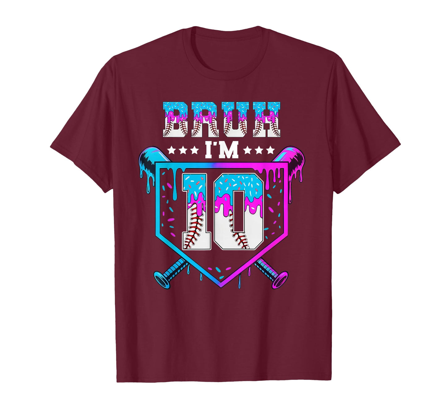 Bruh 10th Birthday Boy Baseball Ice Cream Drip 10 Year Old T-Shirt