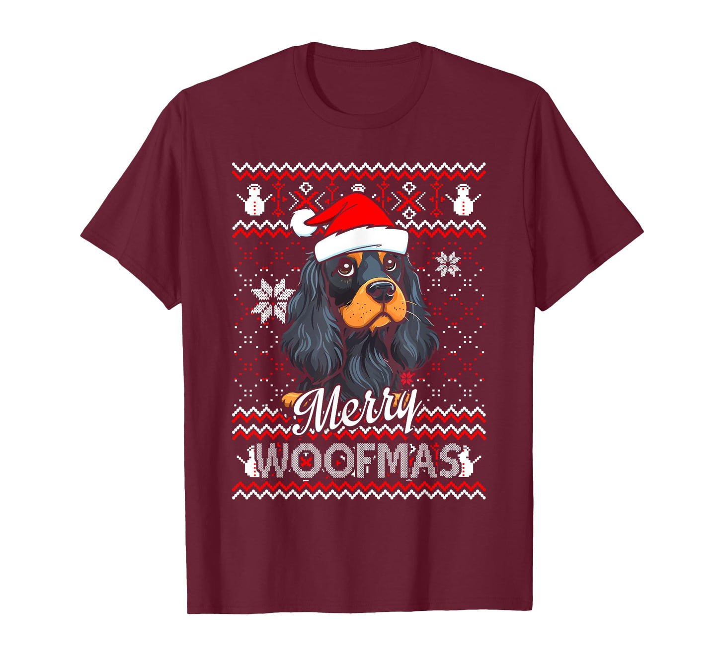 Merry Woofmas Black And Tan Cocker Spaniel Dog Christmas Men Women T-Shirt