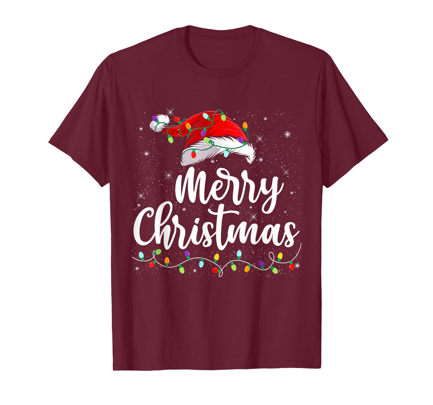 Merry Christmas Lights Santa Hat Xmas Family Matching Pajama T-Shirt