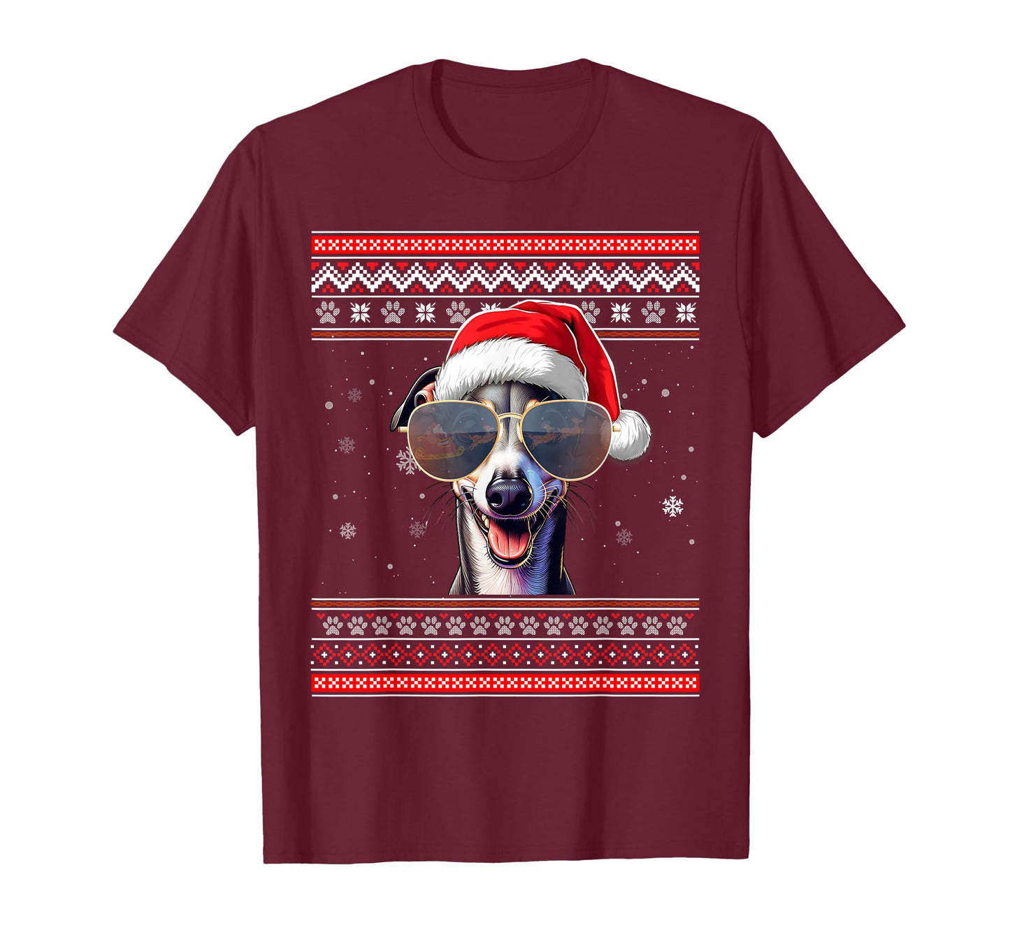 Ugly Sweater X-mas Santa Italian Greyhound Dog Christmas T-Shirt