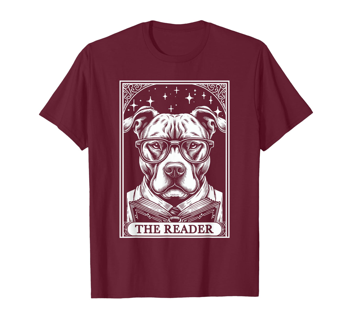 Tarot Card Vintage Pit Bull Pittie Dog Book Lover The Reader T-Shirt