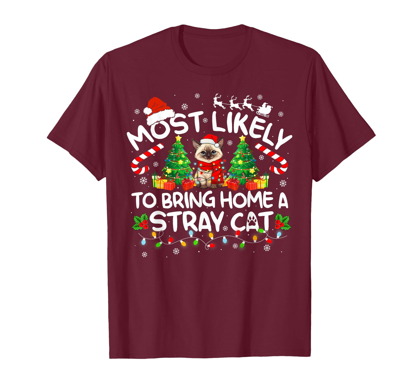 Most Likely To Bring Home A Stray Cat Matching Christmas T-Shirt for Men Women Kids