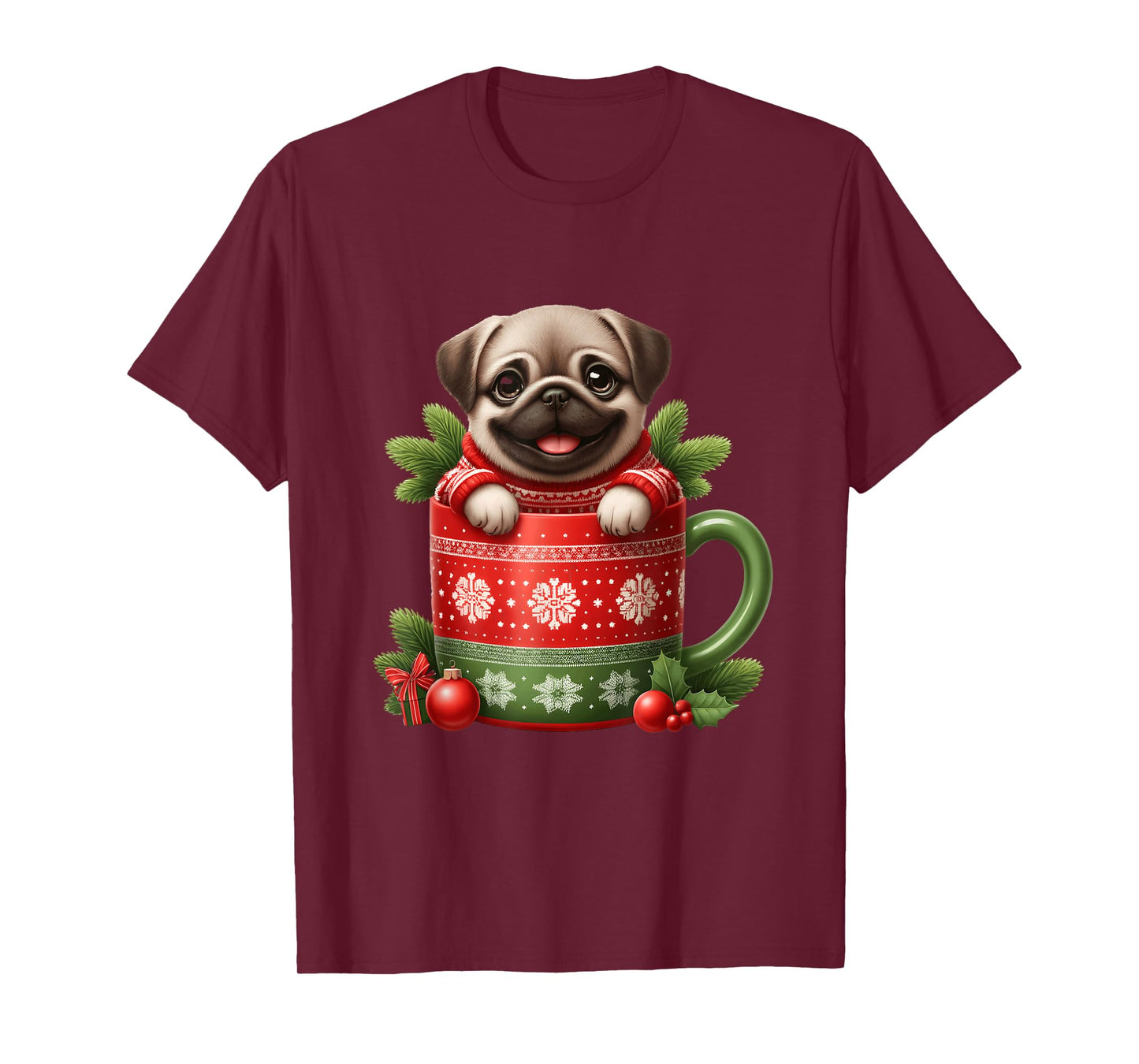 Joyful Pug in Festive Mug Cozy Christmas T-Shirt