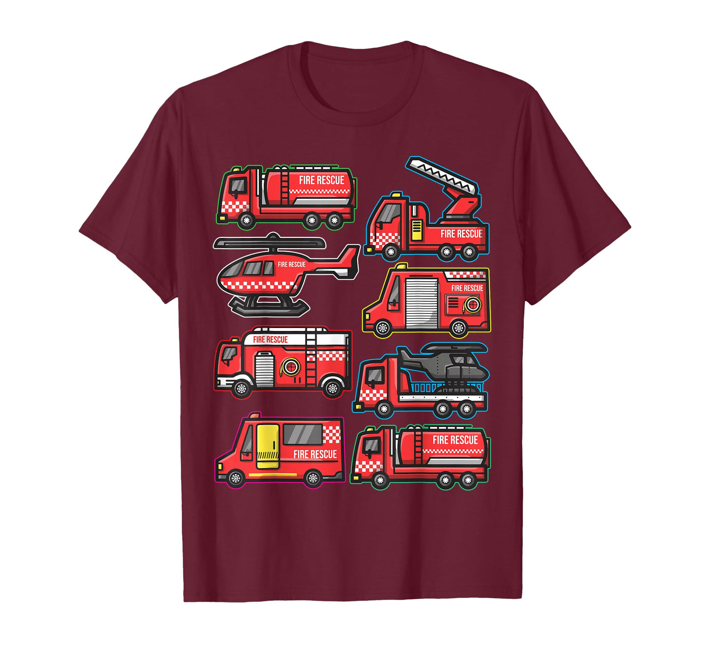 Types of Fire Truck Boys Toddlers Firefighter Trucks T-Shirt