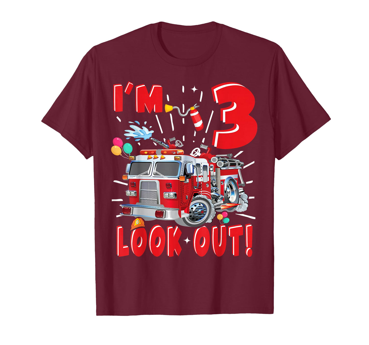 Three 3rd Birthday Fire Truck Boy 3 Year Old Firefighter T-Shirt