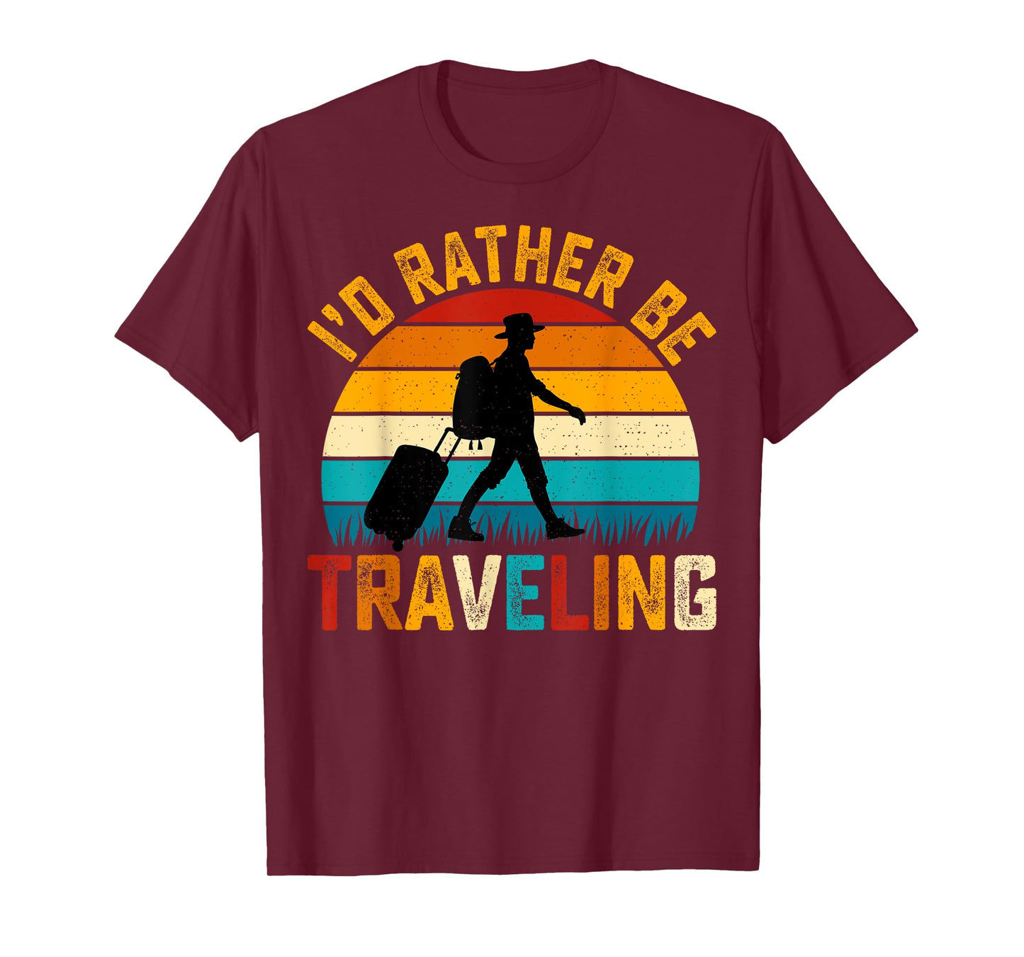 I'd Rather Be Traveling Mens Retro Sunset Vintage Traveler T-Shirt