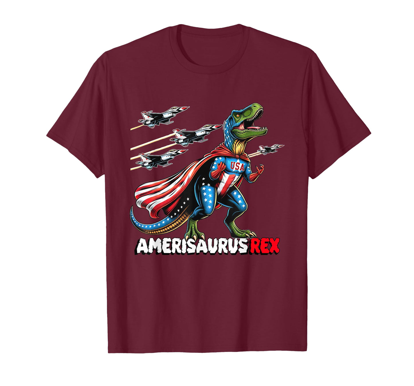 Amerisaurus T-Rex Patriotic Boys Girl 4th of July Flag Jets T-Shirt