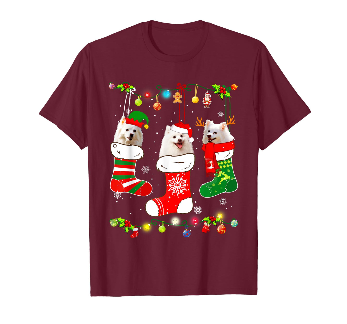 American Eskimo Christmas Lights Funny Puppy Xmas Dog Lover T-Shirt