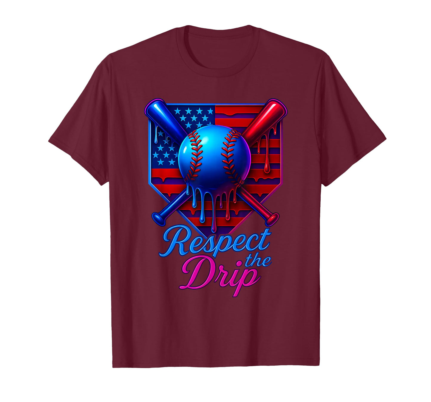 Baseball Drip Ice Cream Home Plate USA 4th Of July Patriotic T-Shirt