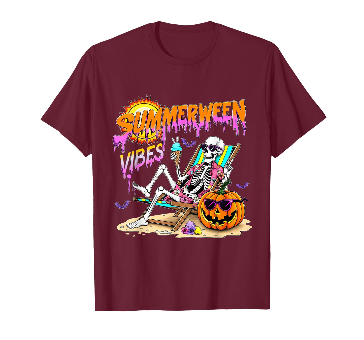 Summerween Vibes Skeleton Pumpkin Spooky Vacation T-Shirt
