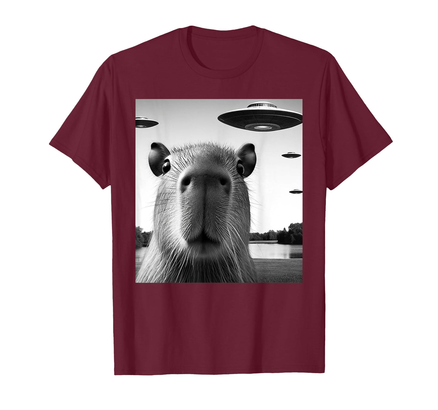 Funny Capybara Selfie with UFOs Weird Graphic T-Shirt