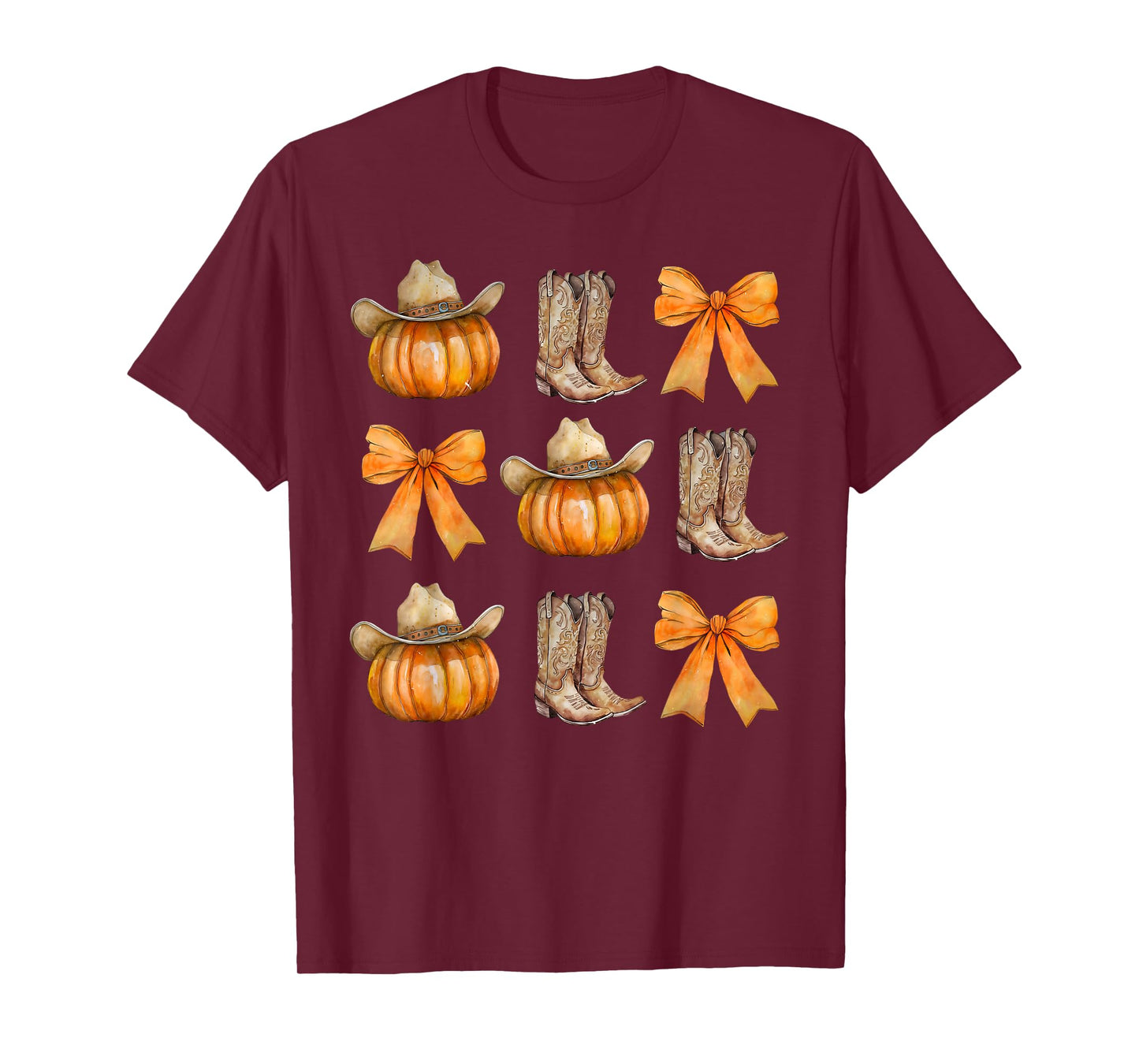 Coquette Bow Cowboy Western Pumpkin Autumn Fall Y'all Leaves T-Shirt